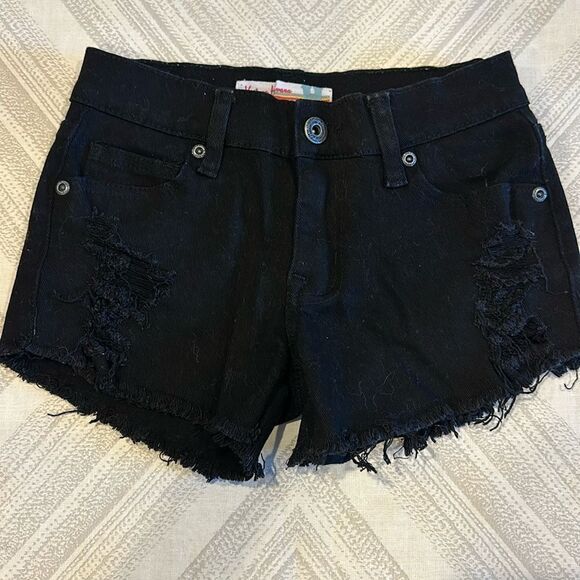 Vintage Havana Girls Black Distressed Ripped Jean Shorts - Size 10 - Picture 1 of 5